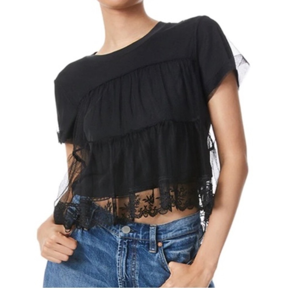 Alice + Olivia Dreema Tiered Lace Tee - Small